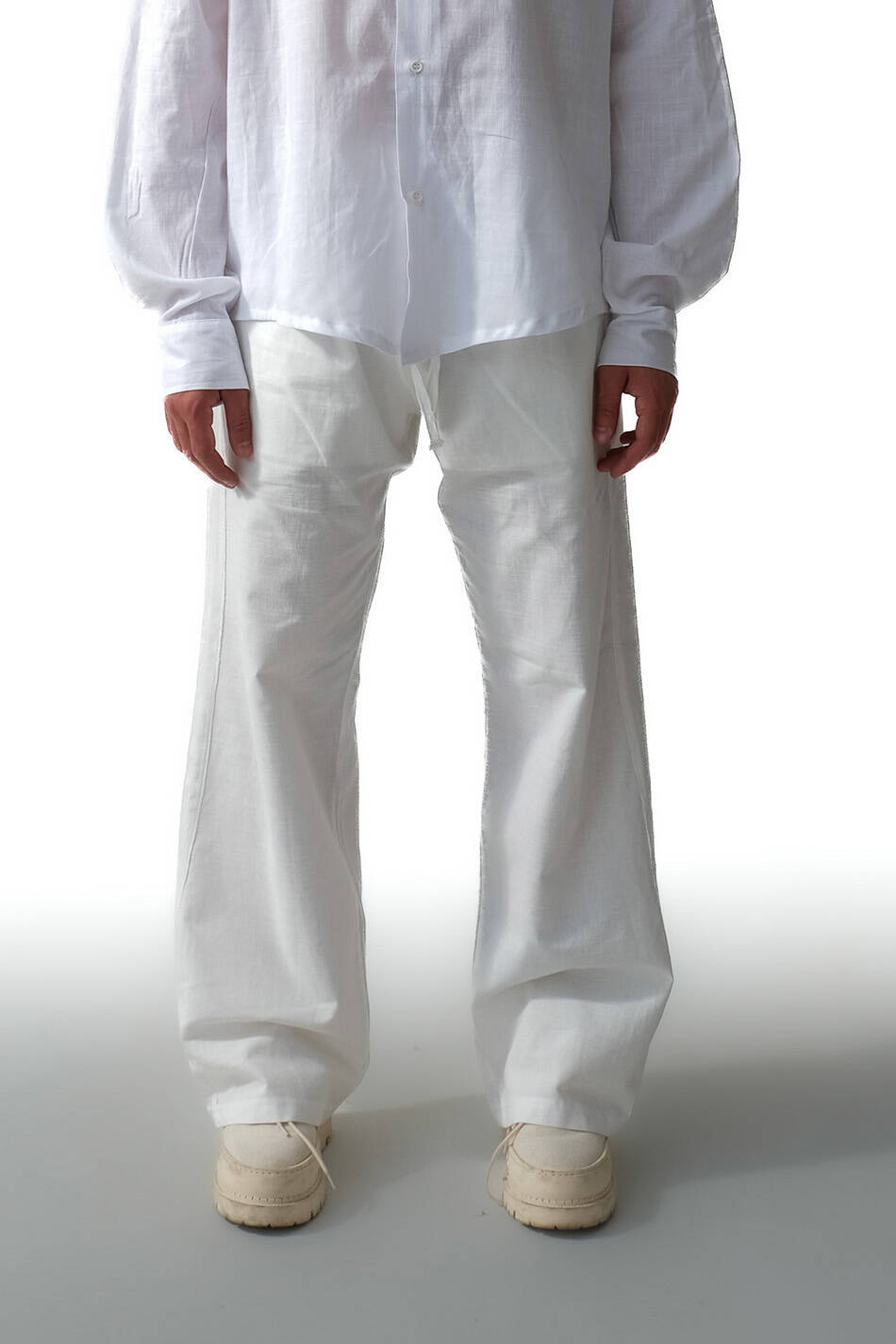 %100 Pamuk Şerit Detaylı Beyaz Pantolon - SOLDOUT