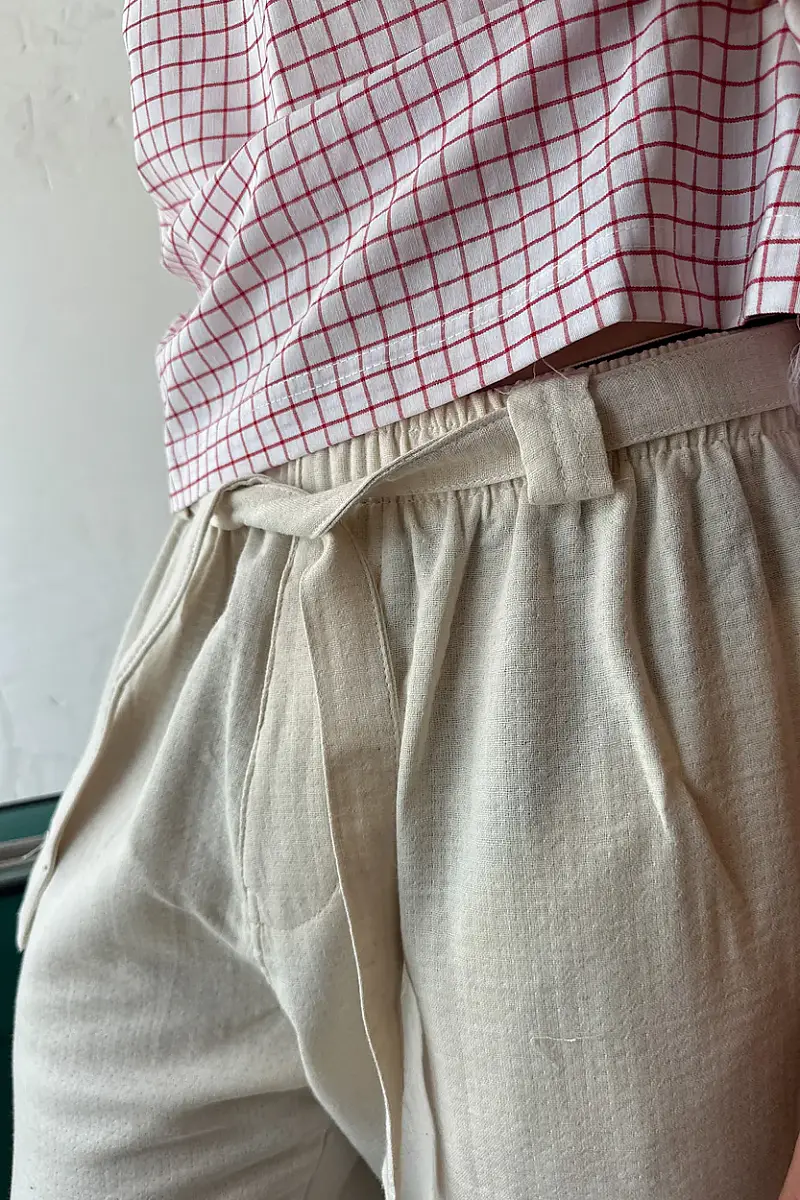 %100 Pamuk Müslin Kumaş Pantolon - 6