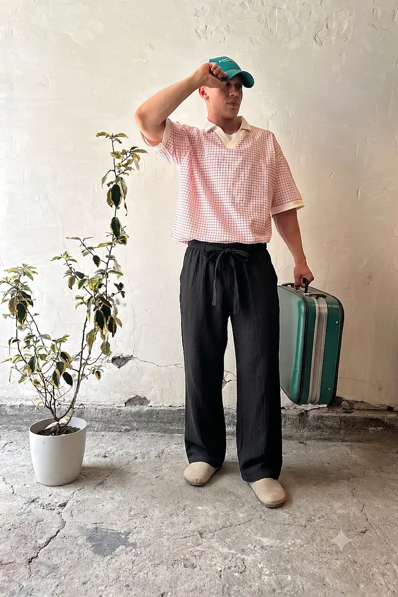 %100 Pamuk Müslin Kumaş Pantolon Siyah - 3