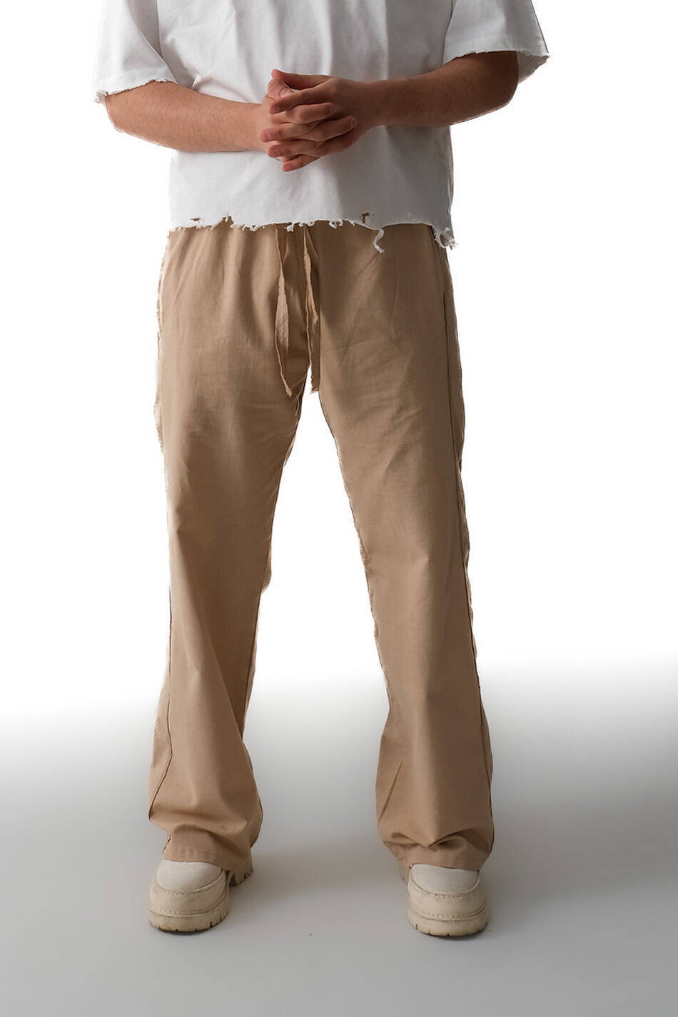 %100 Pamuk Şerit Detaylı Bej Pantolon - SOLDOUT