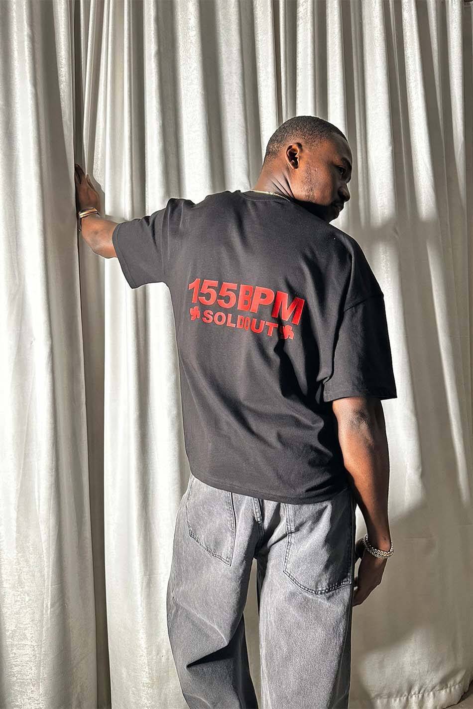 155BPM Baskılı Siyah Oversize Tişört - 3