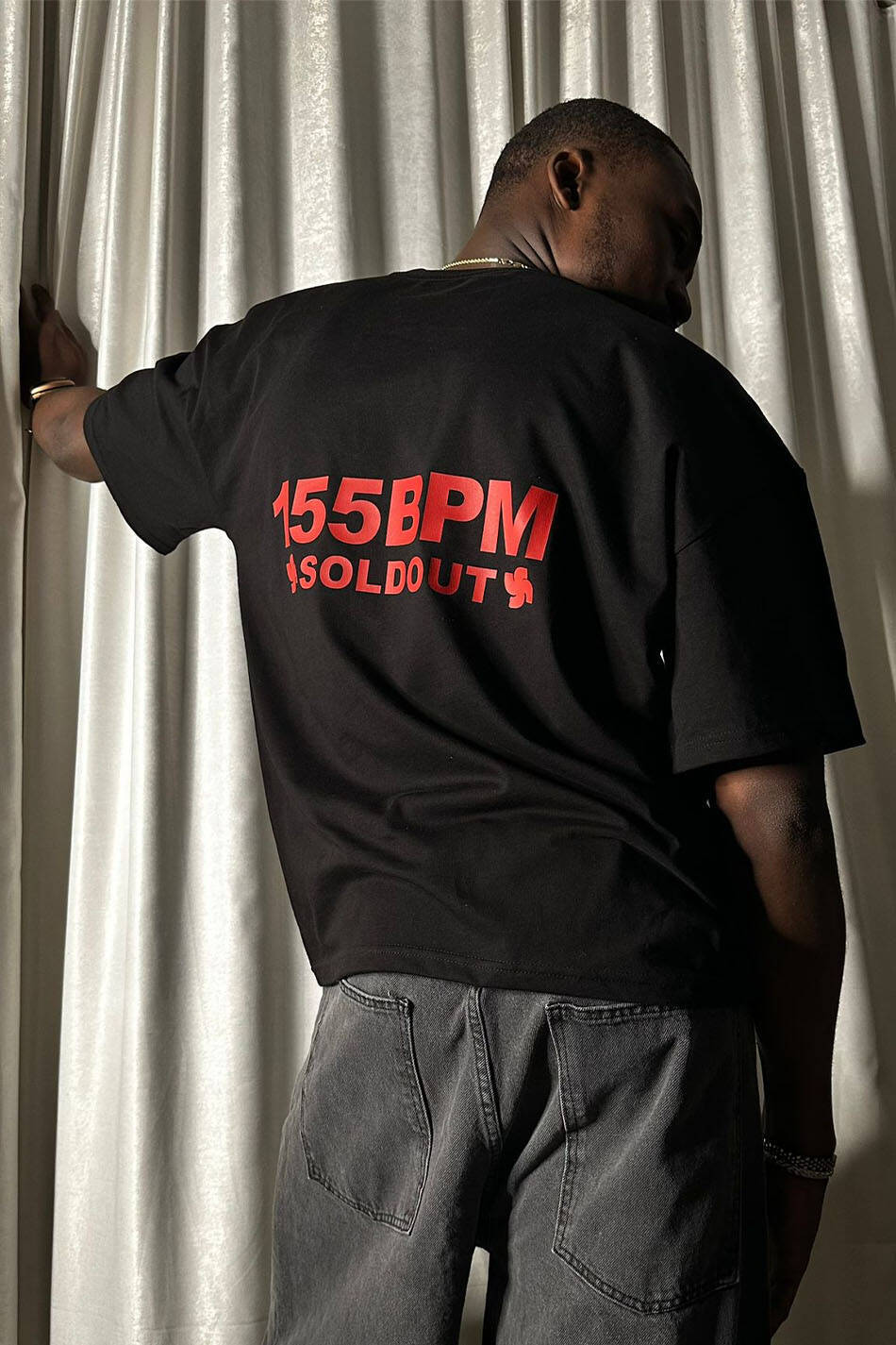 155BPM Baskılı Siyah Oversize Tişört - 2