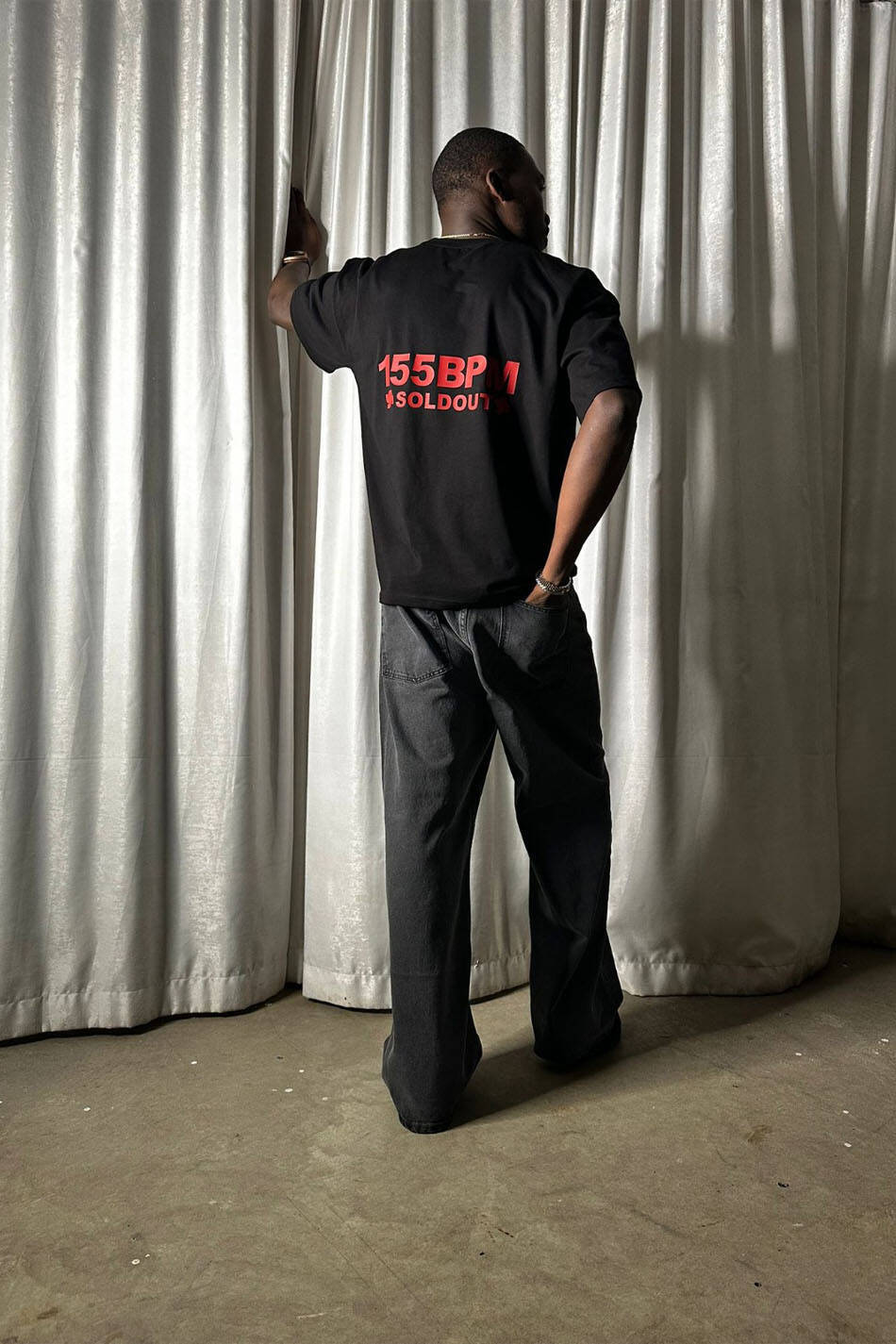 155BPM Baskılı Siyah Oversize Tişört - 4