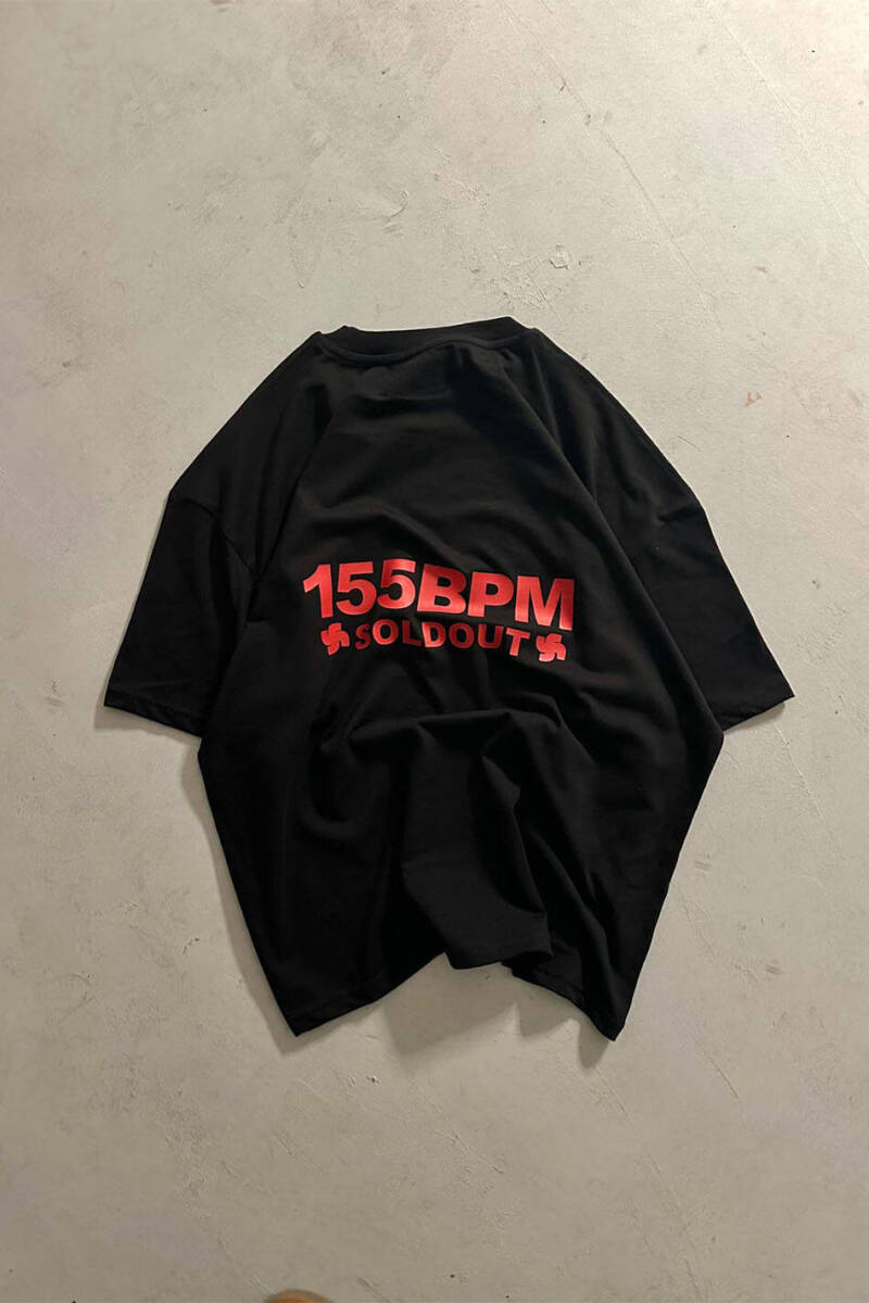 155BPM Baskılı Siyah Oversize Tişört - SOLDOUT