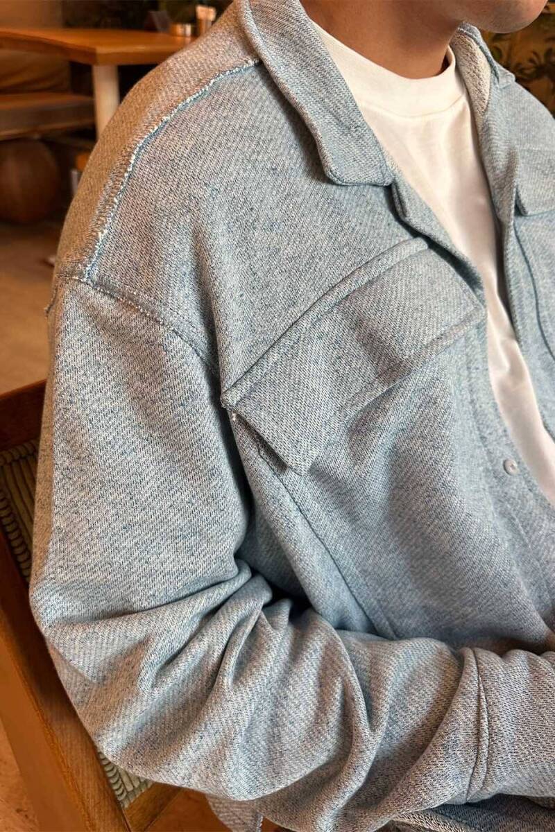 3 iplik Cepli Oversize Denim Desen Gömlek - 5