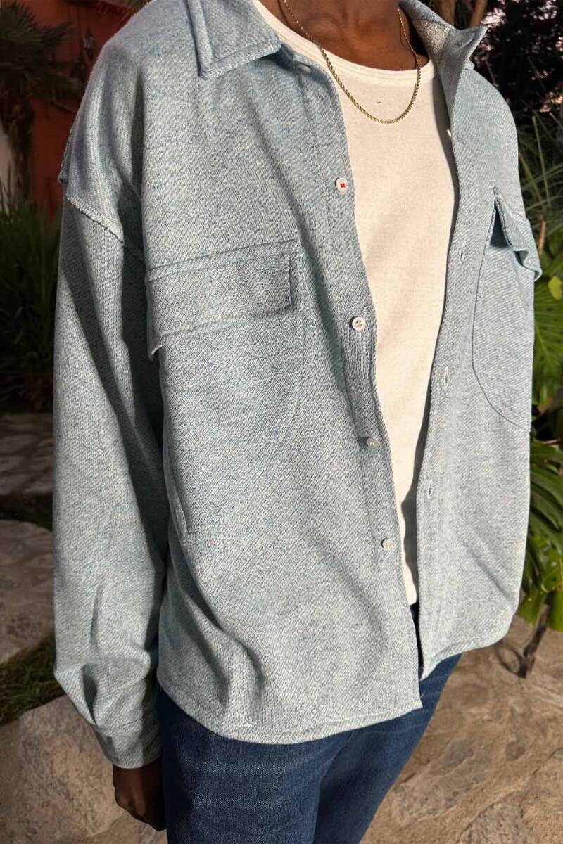 3 iplik Cepli Oversize Denim Desen Gömlek - 2