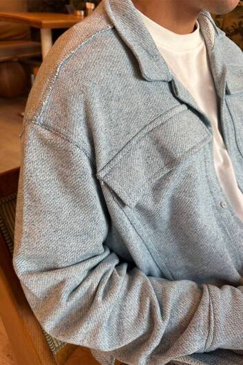 3 iplik Cepli Oversize Denim Desen Gömlek - 5