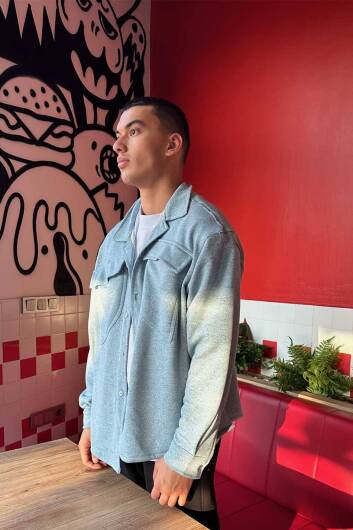 3 iplik Cepli Oversize Denim Desen Gömlek - 4