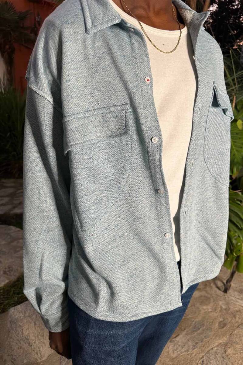 3 iplik Cepli Oversize Denim Desen Gömlek - 2