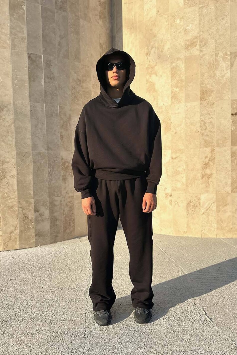 Extra Oversize Hoodie &Çift Dikiş Detaylı Baggy Eşofman Kombini - 1