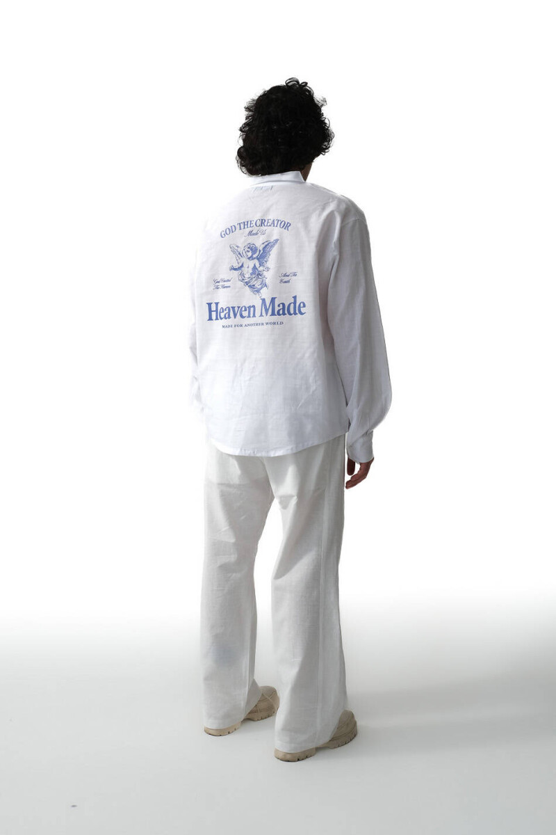 Heaven Made Beyaz Oversize %100 Pamuk İnce Gömlek x %100 Pamuk Şerit Detaylı Beyaz Pantolon - 1