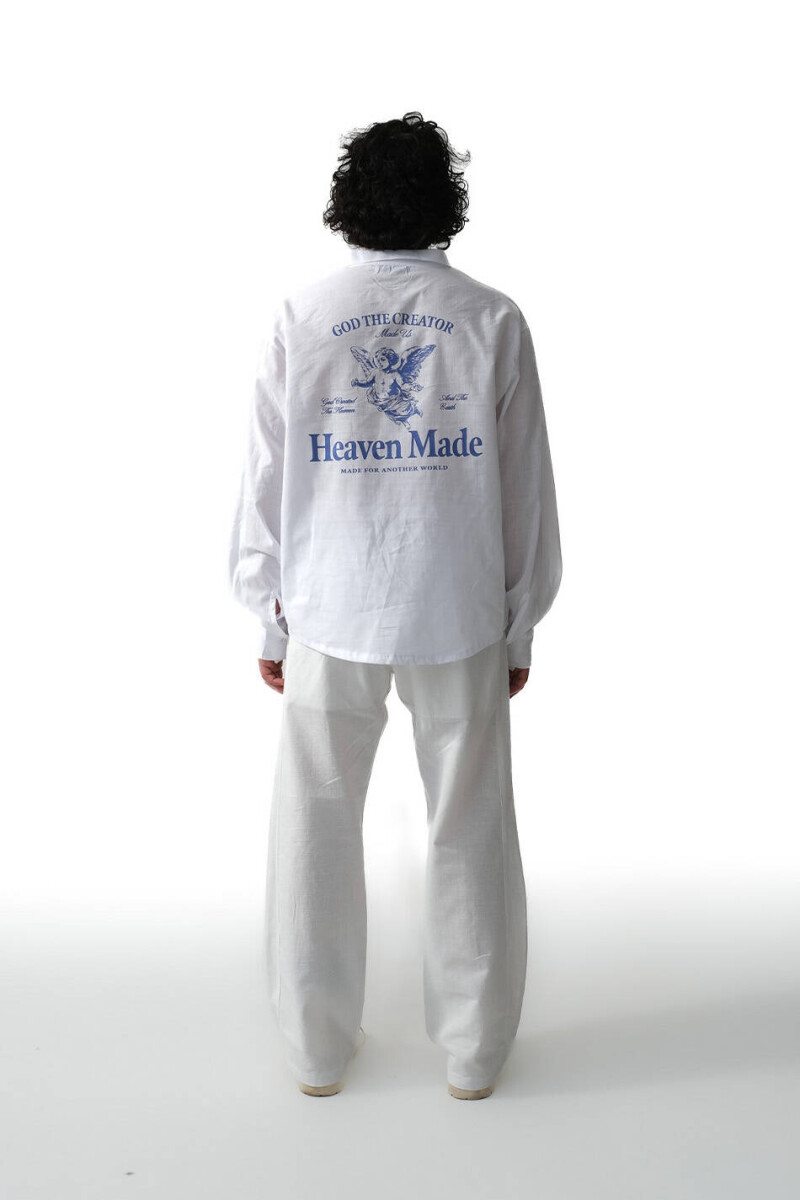 Heaven Made Beyaz Oversize %100 Pamuk İnce Gömlek x %100 Pamuk Şerit Detaylı Beyaz Pantolon - 2