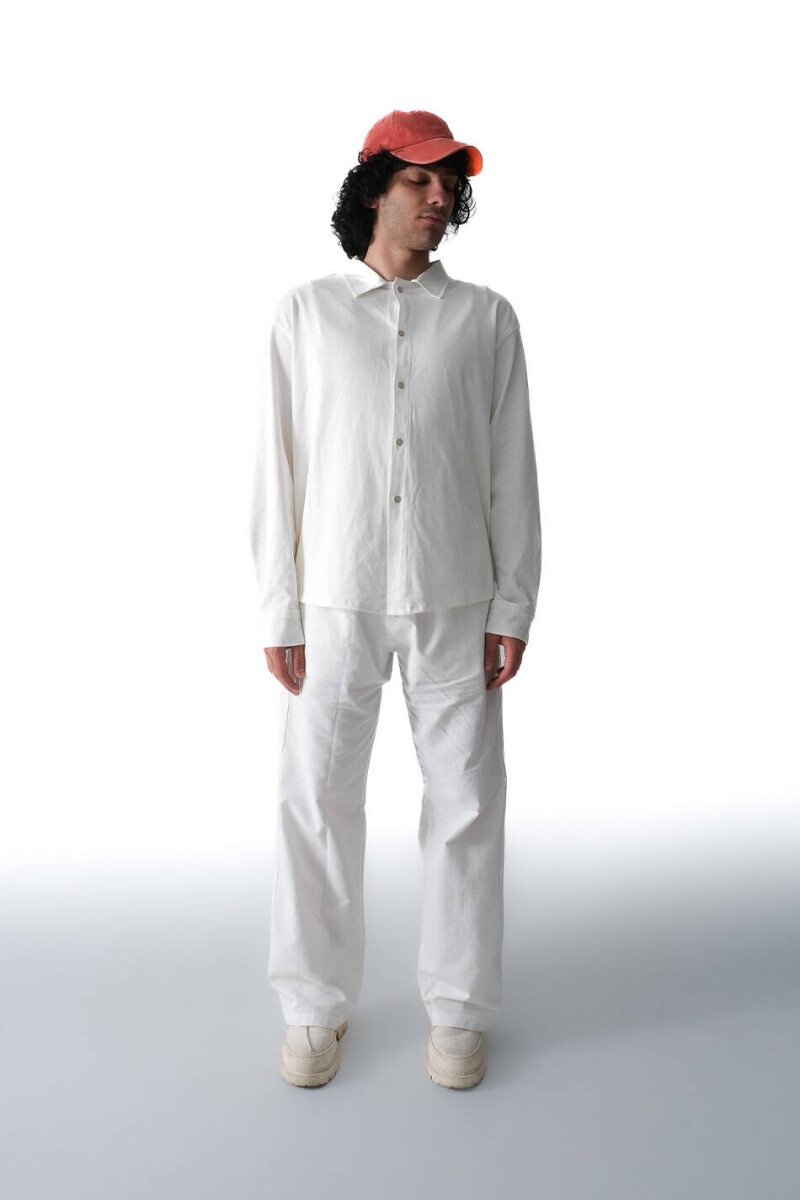 Collective Success Ekru Oversize Kumaş Gömlek & %100 Pamuk Şerit Detaylı Beyaz Pantolon - 2