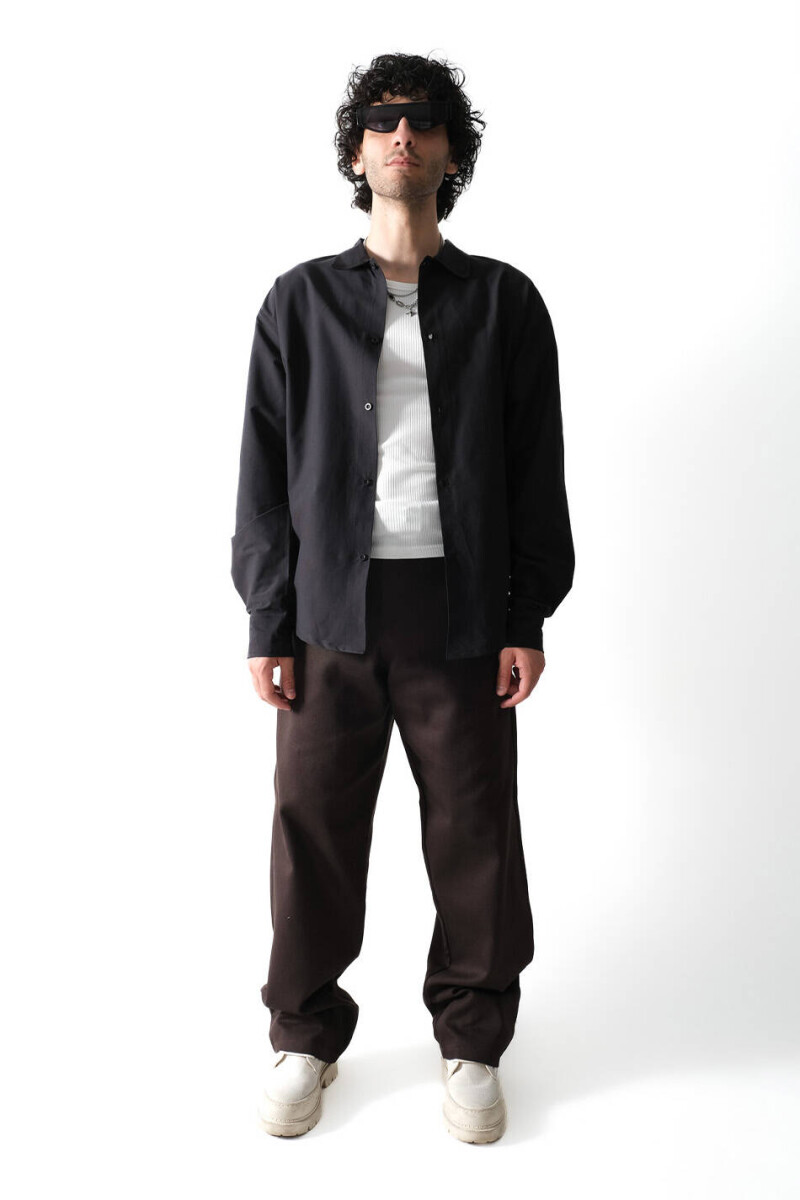 Siyah Essential Oversize Gömlek x Kahverengi Yüksek Bel Baggy Pantolon - 1