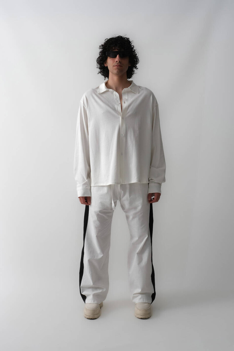 Fuck Nudes Ekru Oversize Gömlek & %100 Pamuk Siyah Şerit Detaylı Beyaz Pantolon - 2