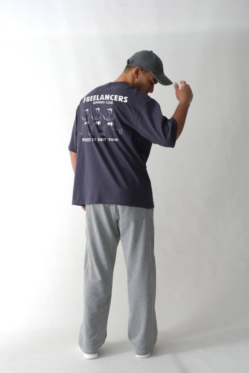 Freelancers Antrasit Oversize Tişört x Çift Dikiş Detaylı Gri Melanj Baggy Eşofman - 2