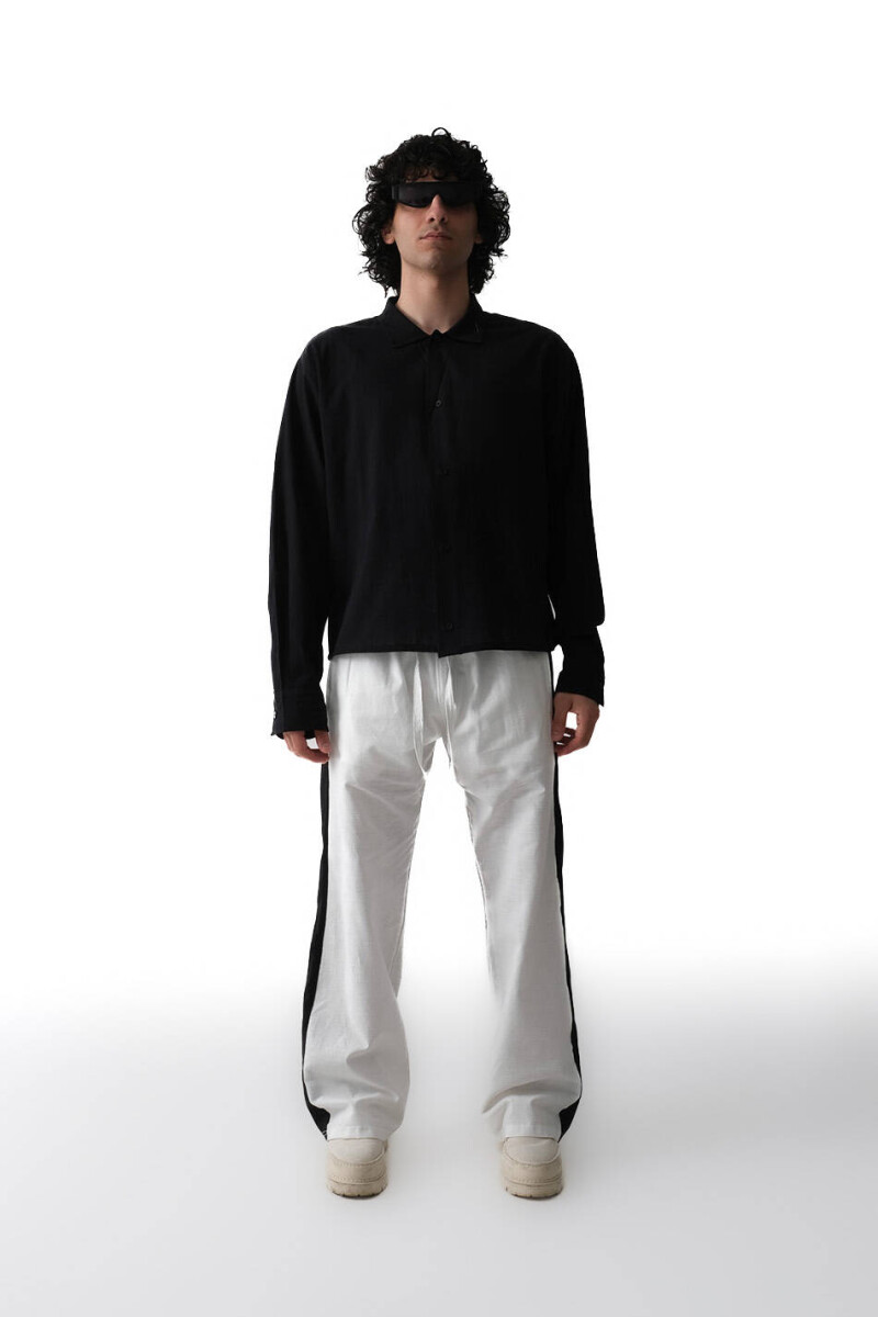 El Disco Siyah Boxy Fit Crop %100 Pamuk İnce Gömlek x %100 Pamuk Siyah Şerit Detaylı Beyaz Pantolon - 3