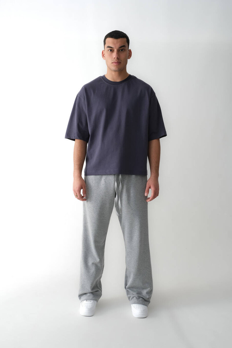 Antrasit Boxy Fit Tişört x Çift Dikiş Detaylı Gri Melanj Şardonsuz Baggy Eşofman - 1