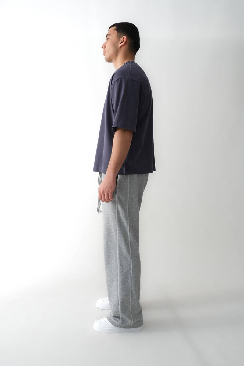 Antrasit Boxy Fit Tişört x Çift Dikiş Detaylı Gri Melanj Şardonsuz Baggy Eşofman - 2