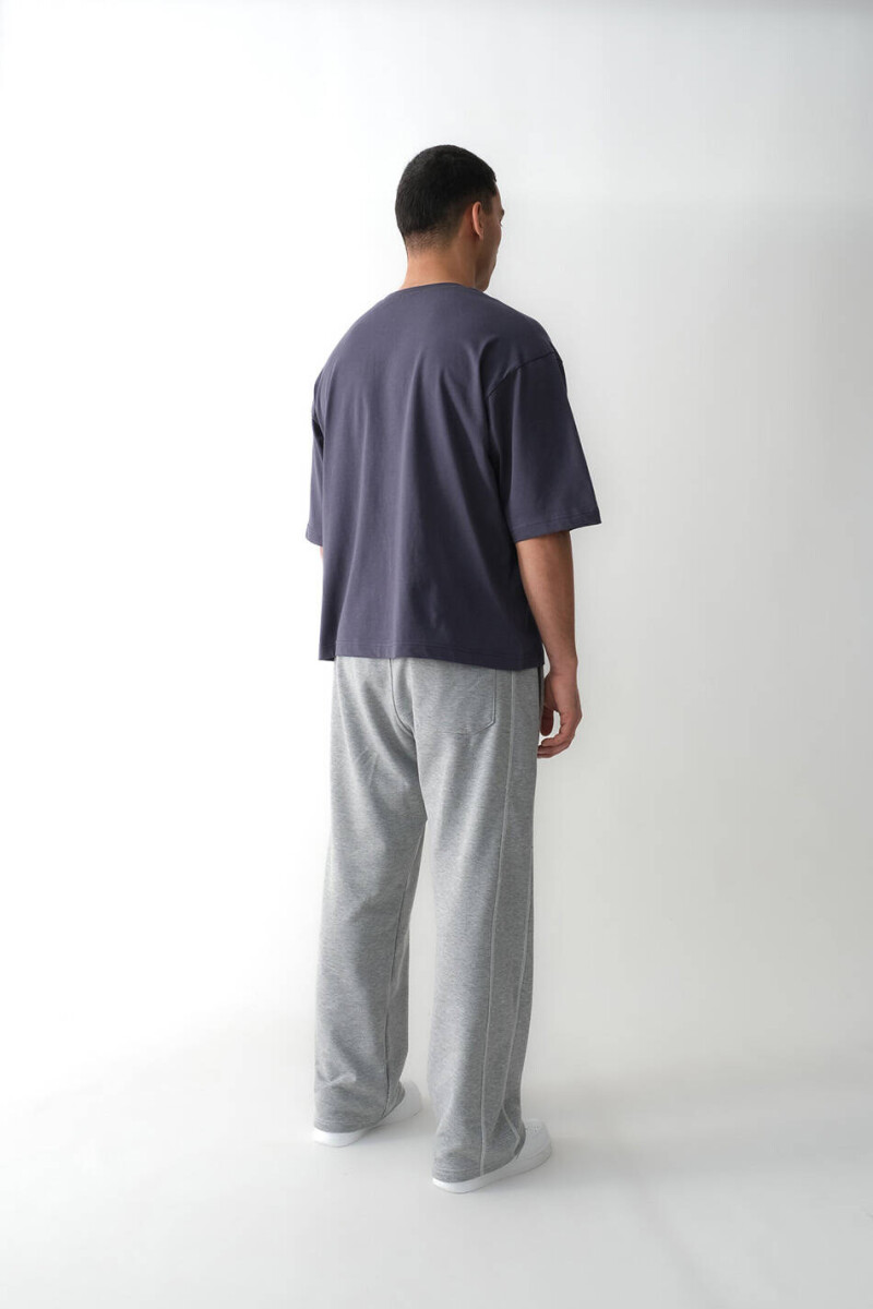 Antrasit Boxy Fit Tişört x Çift Dikiş Detaylı Gri Melanj Şardonsuz Baggy Eşofman - 3