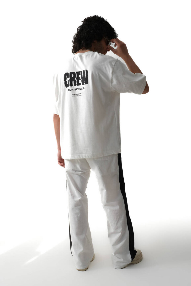 Crew Oversize Tişört x Trust The Journey %100 Pamuk Siyah Şerit Detaylı Beyaz Pantolon - 3