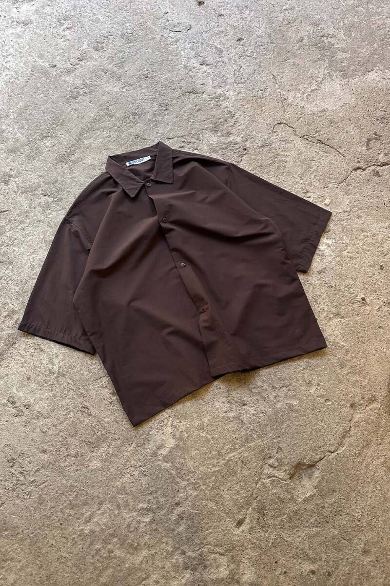 Acı Kahve Yarım Kol Oversize Gömlek - 6