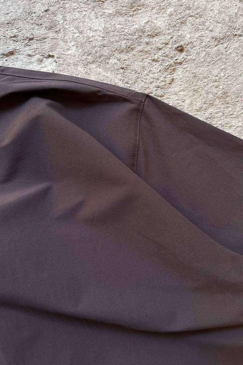 Acı Kahve Yarım Kol Oversize Gömlek - 4