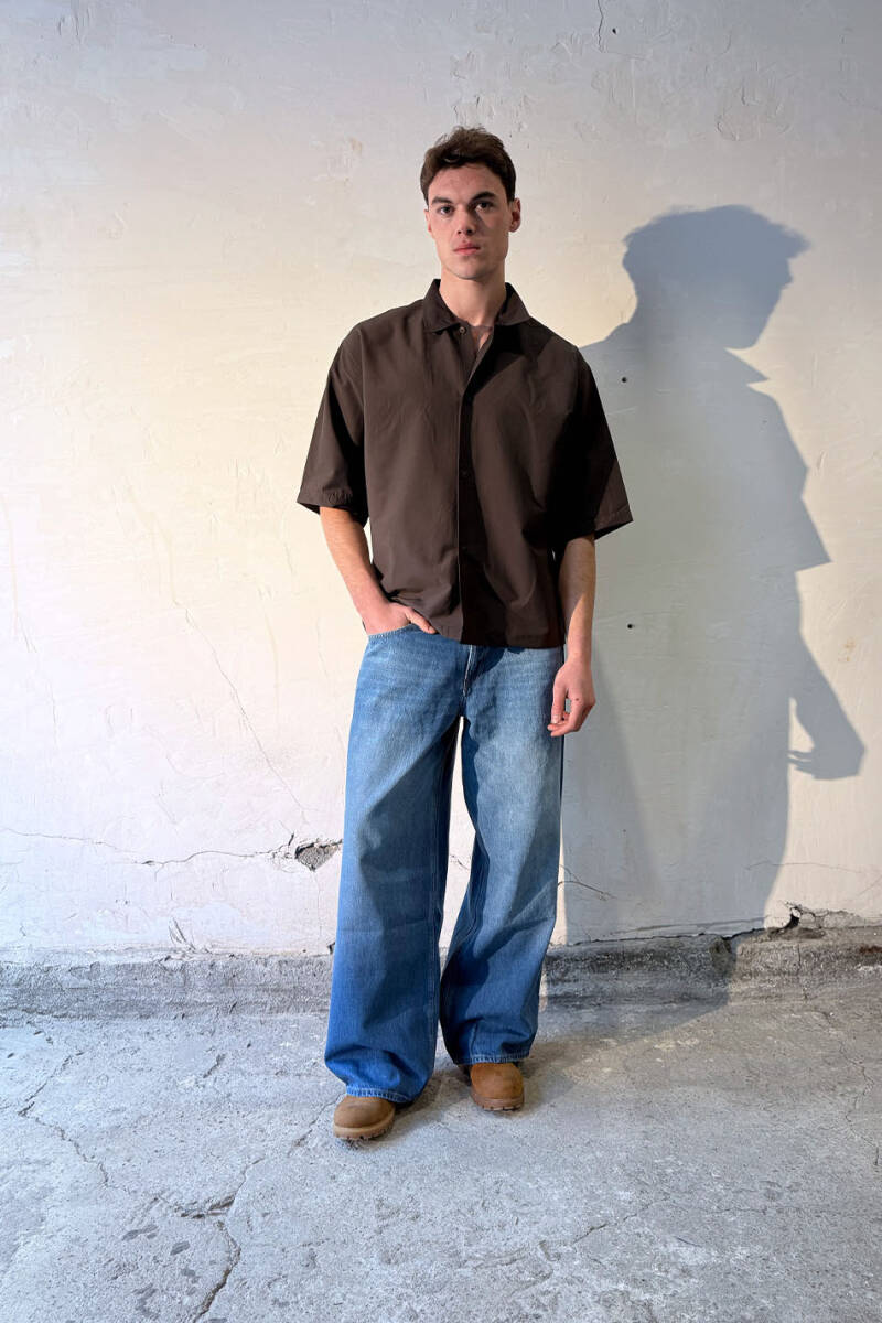 Acı Kahve Yarım Kol Oversize Gömlek - 3