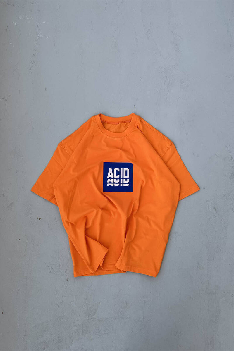 Acid Baskılı Turuncu Oversize Tişört - 3
