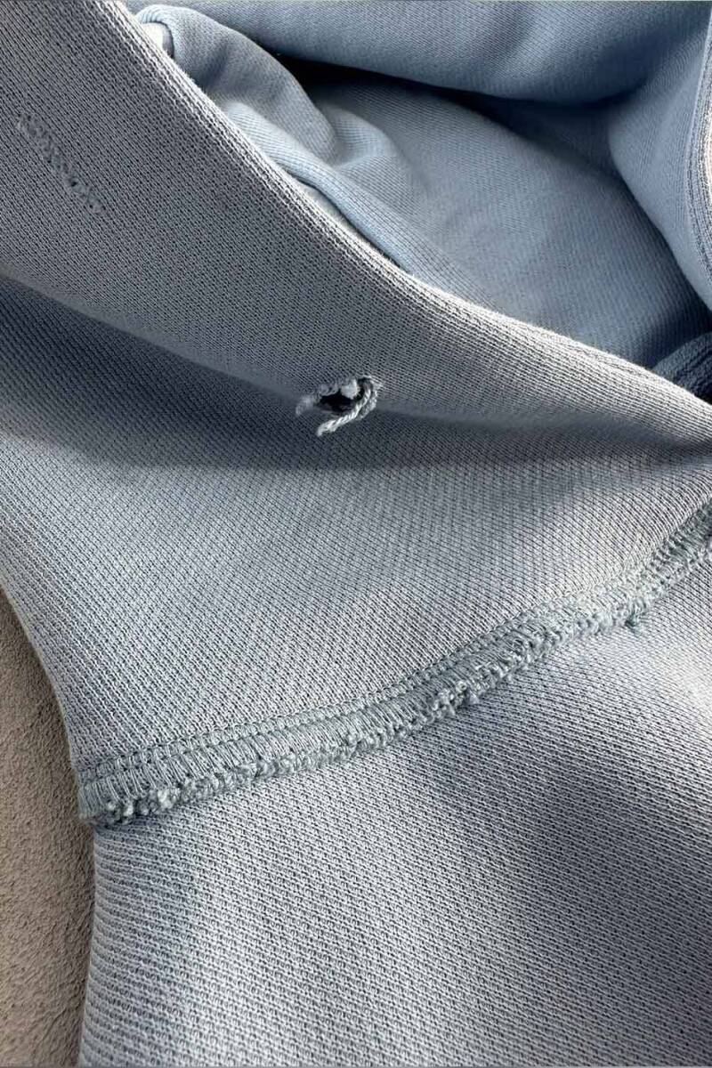 Açık Mavi Handmade Distressed Oversize Boxy Fit Hoodie - 7