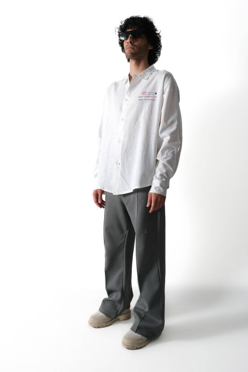 Agosto Amor Mio Oversize %100 Pamuk İnce Gömlek - 4