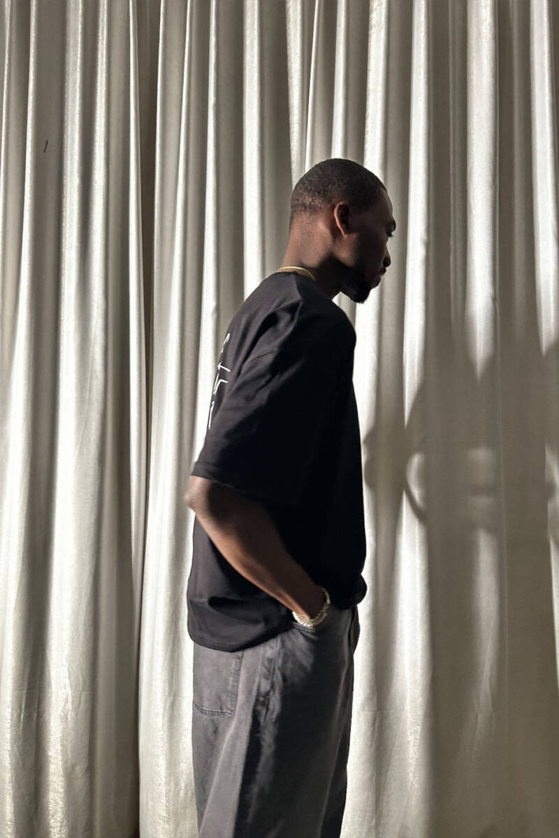 All Night Long Baskılı Siyah Oversize Tişört - 3