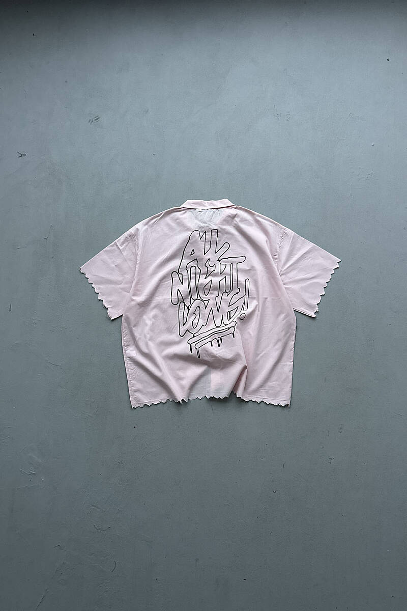 All Night Long Pudra Distressed Boxy Fit Yarım Kol Gömlek - SOLDOUT