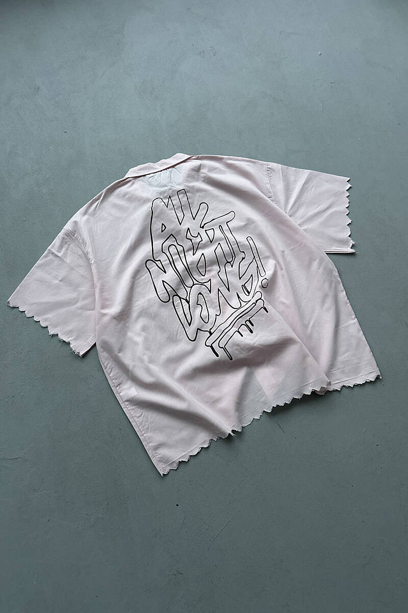 All Night Long Pudra Distressed Boxy Fit Yarım Kol Gömlek - 4