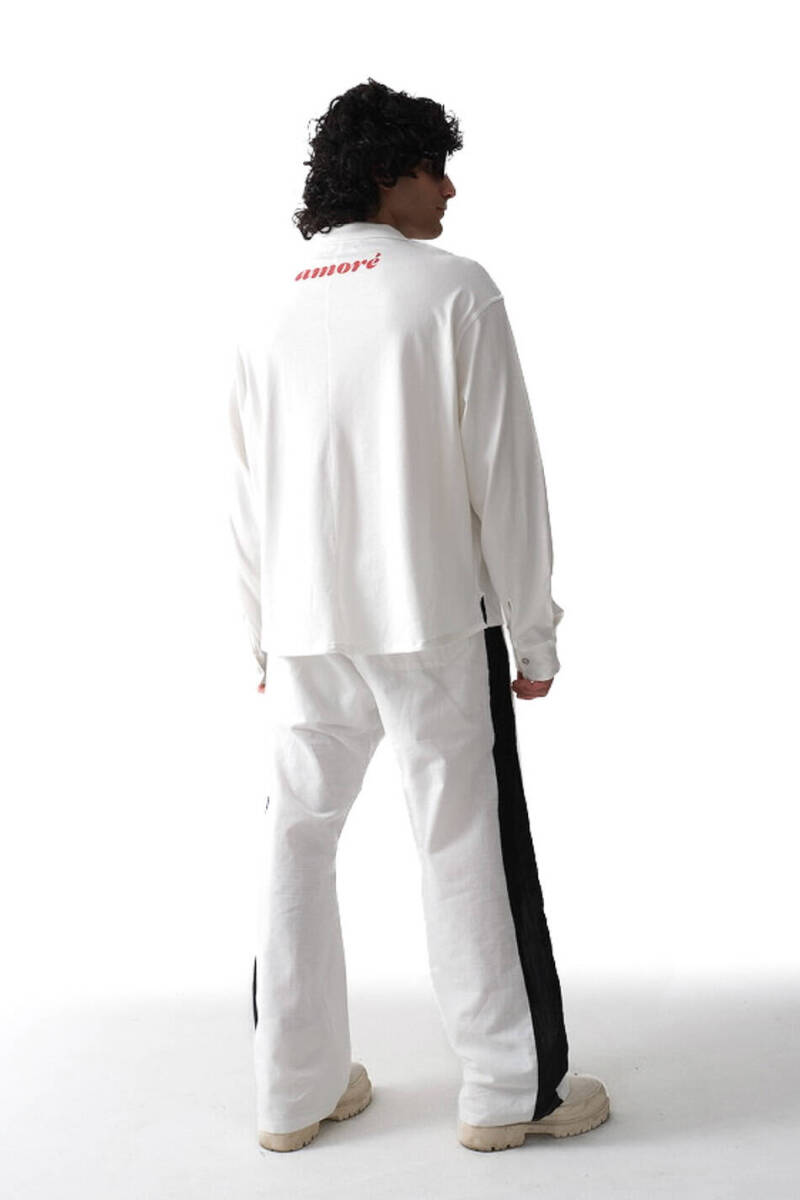 Amore Baskılı Ekru Oversize Kumaş Gömlek - 2