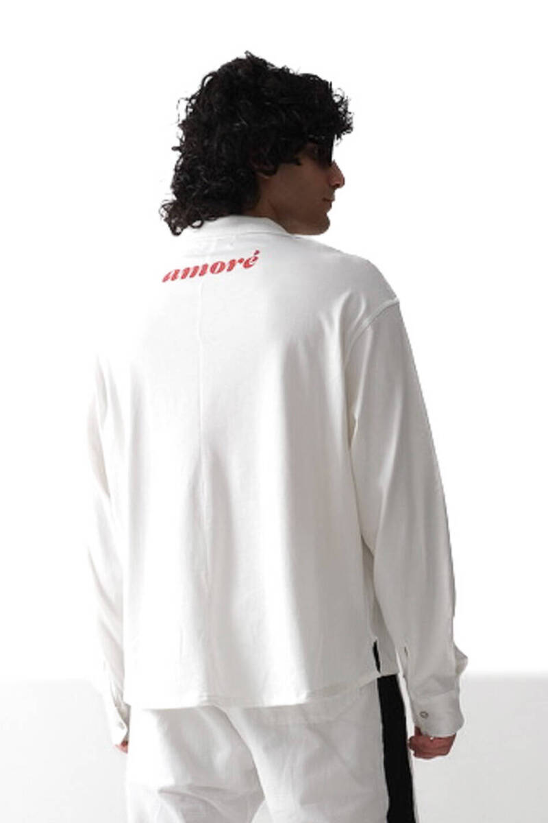 Amore Baskılı Ekru Oversize Kumaş Gömlek - SOLDOUT