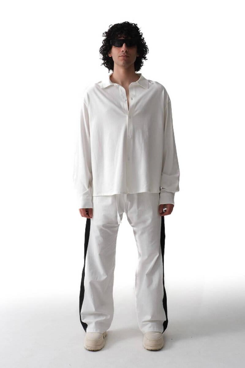 Amore Baskılı Ekru Oversize Kumaş Gömlek - 3