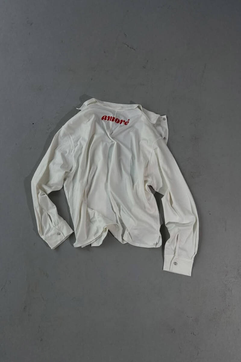 Amore Baskılı Ekru Oversize Kumaş Gömlek - 6