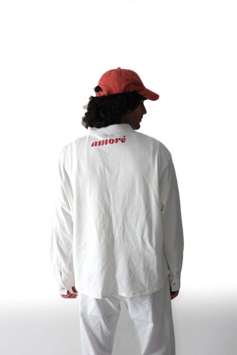 Amore Baskılı Ekru Oversize Kumaş Gömlek - 5