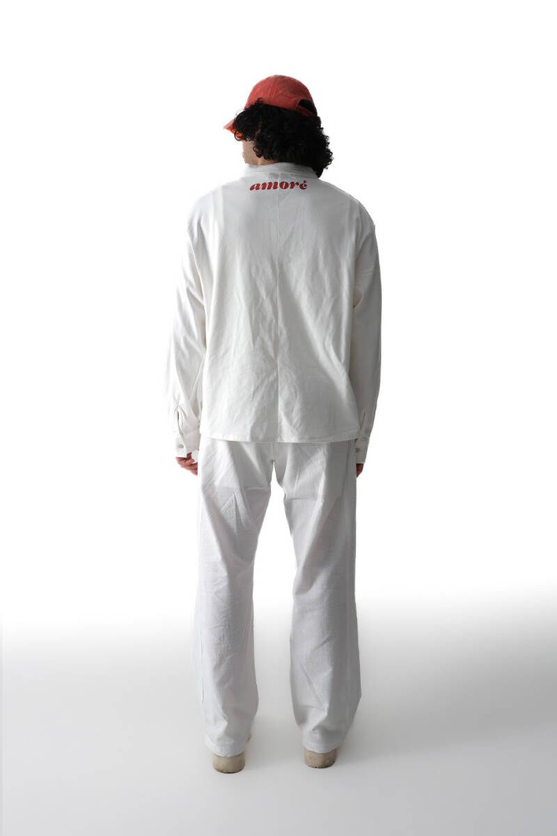 Amore Baskılı Ekru Oversize Kumaş Gömlek - 3