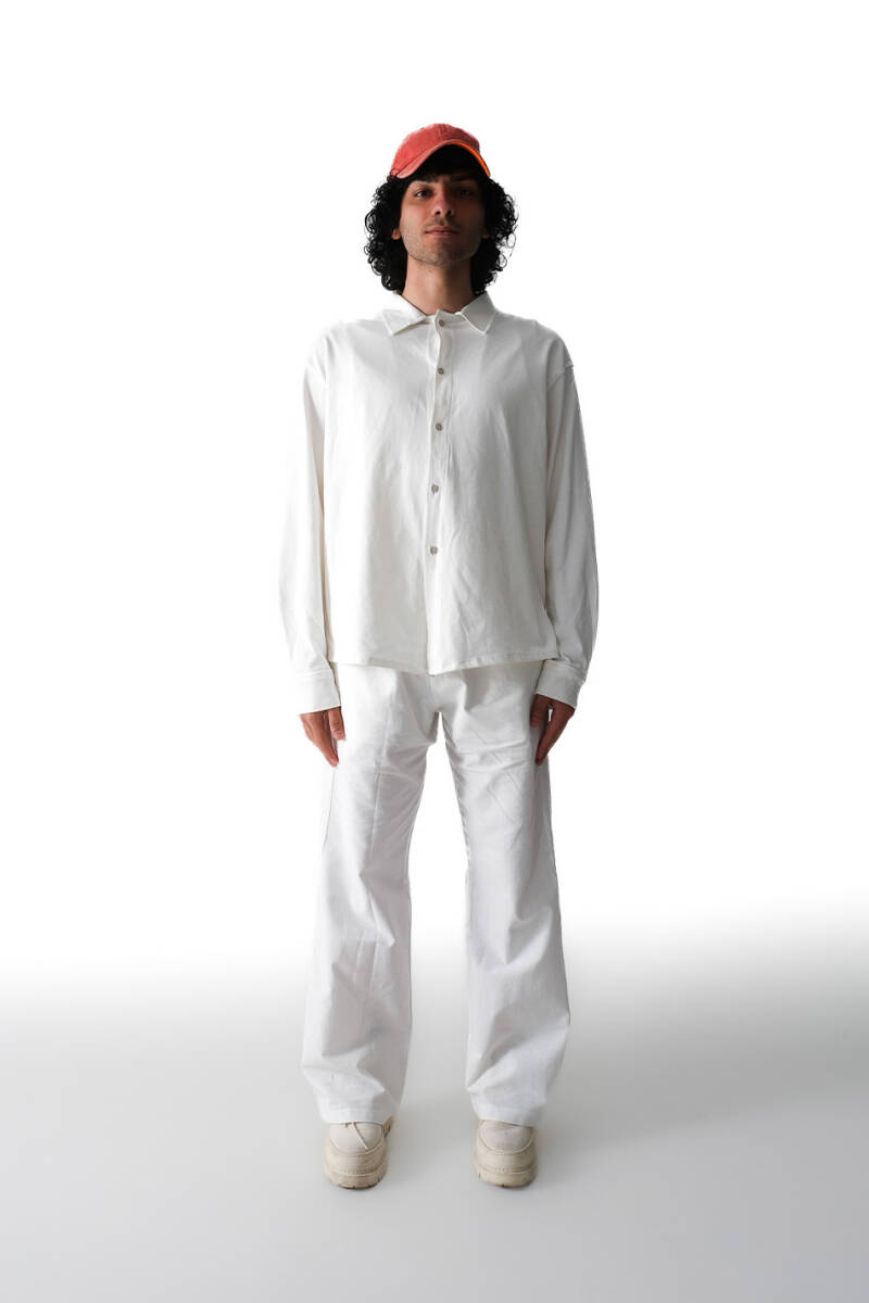 Amore Baskılı Ekru Oversize Kumaş Gömlek - 2