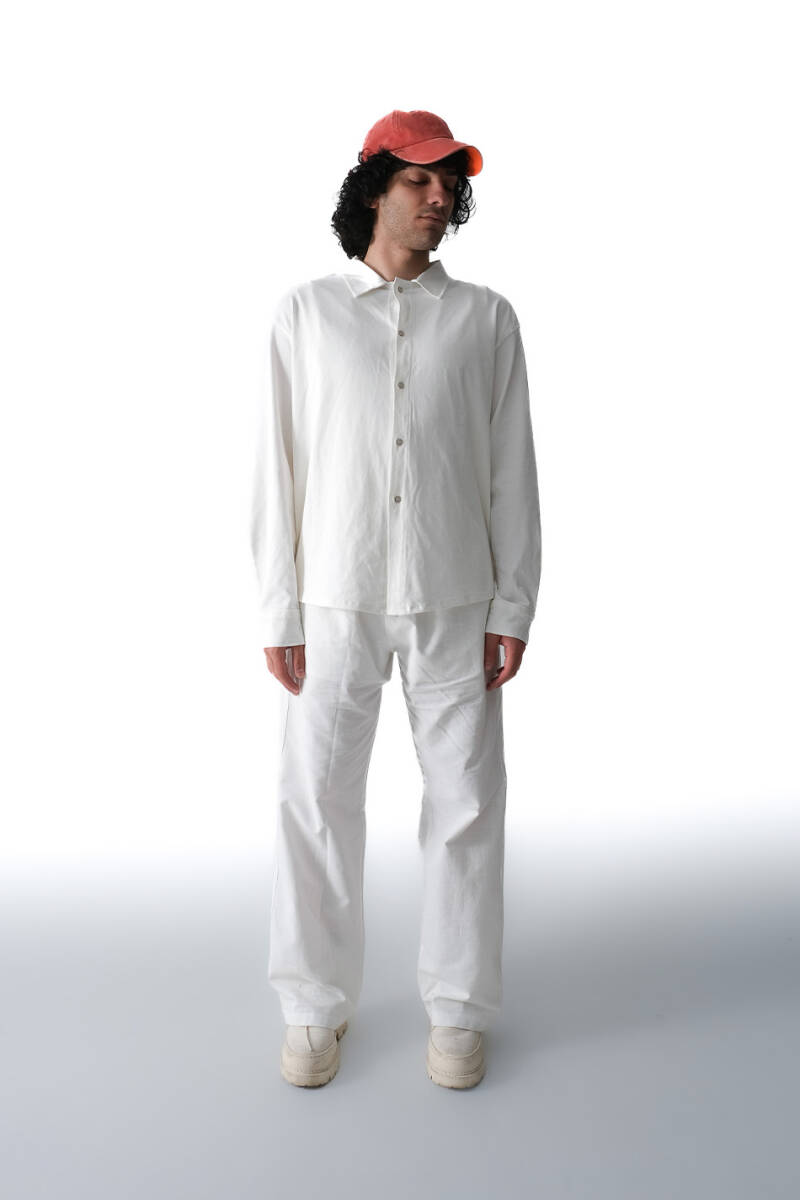 Amore Baskılı Ekru Oversize Kumaş Gömlek - 4