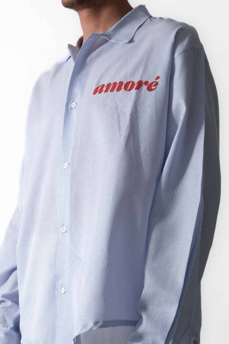 Amore İnce Mavi Çizgili Oversize Gömlek - 4
