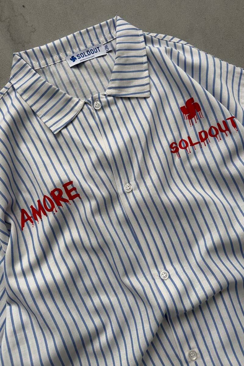 Amore Lacivert Çizgili Oversize Gömlek - 4