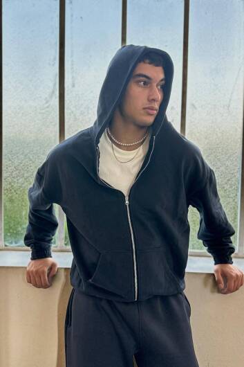 Antrasit 385 GSM Oversize Boxy Fit Zip Hoodie - 5