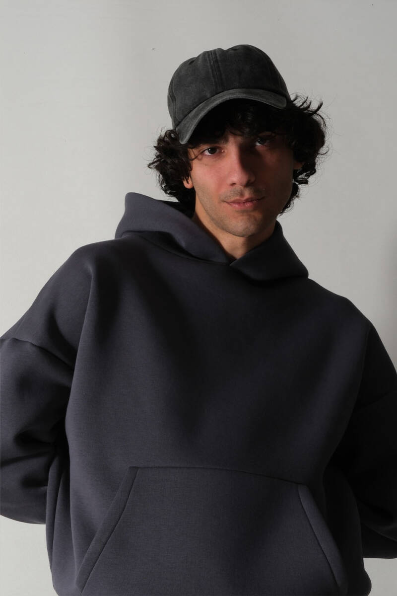 Antrasit Oversize Boxy Fit Hoodie 