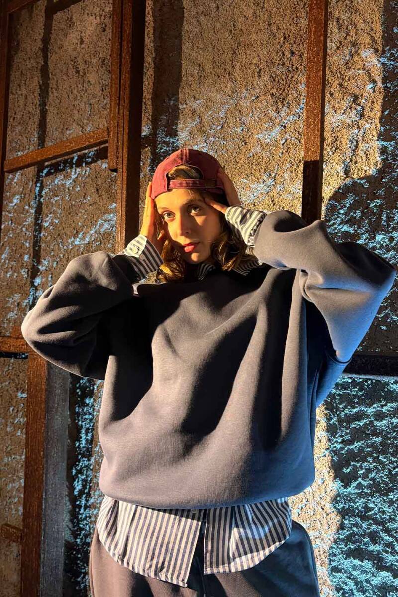 Antrasit Oversize Boxy Fit Sweatshirt - 12