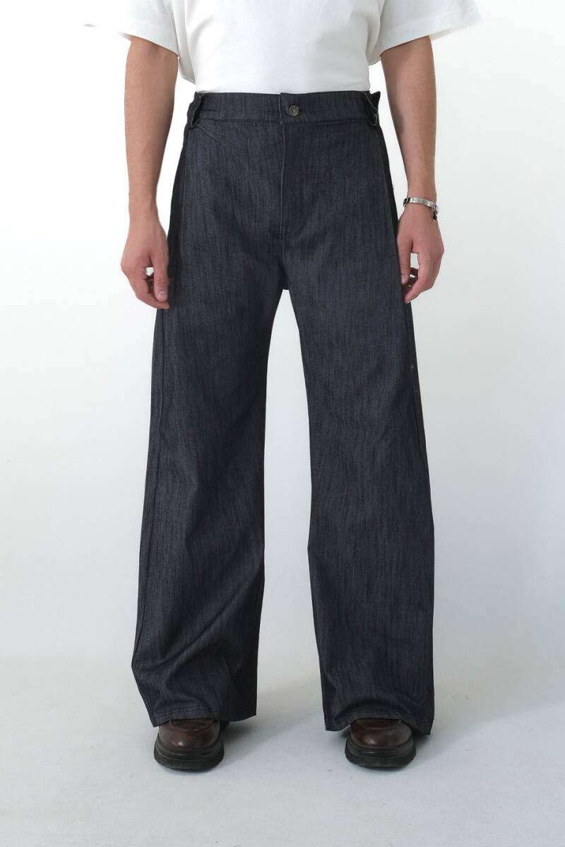 Çift Pileli Baggy Denim Pantolon - 1
