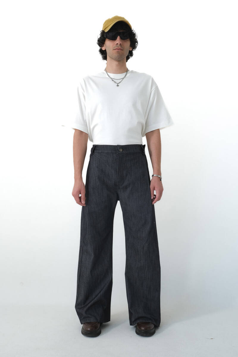 Çift Pileli Baggy Denim Pantolon - 2