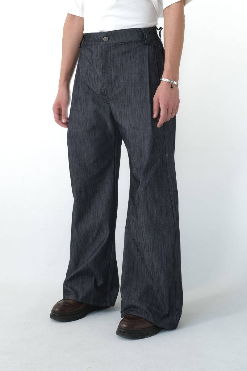 Çift Pileli Baggy Denim Pantolon - 3